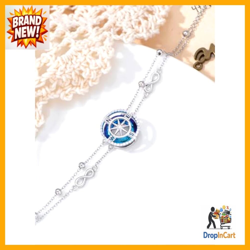 Sterling Silver Adjustable Anklet Compass Crystal… - image 3